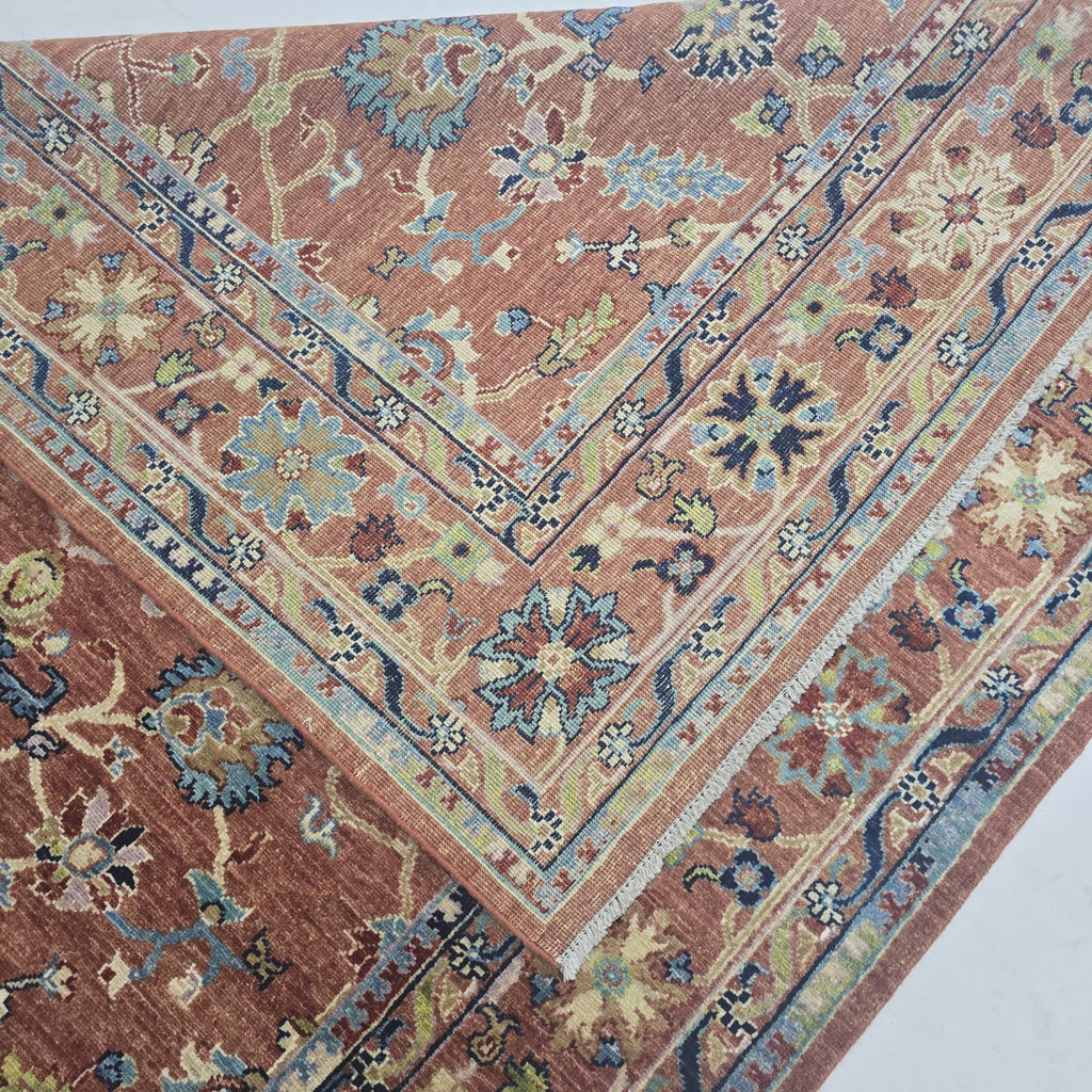 5x6.5 Orange Chobi Floral Area Rug | Handmade Wool & Cotton Rug