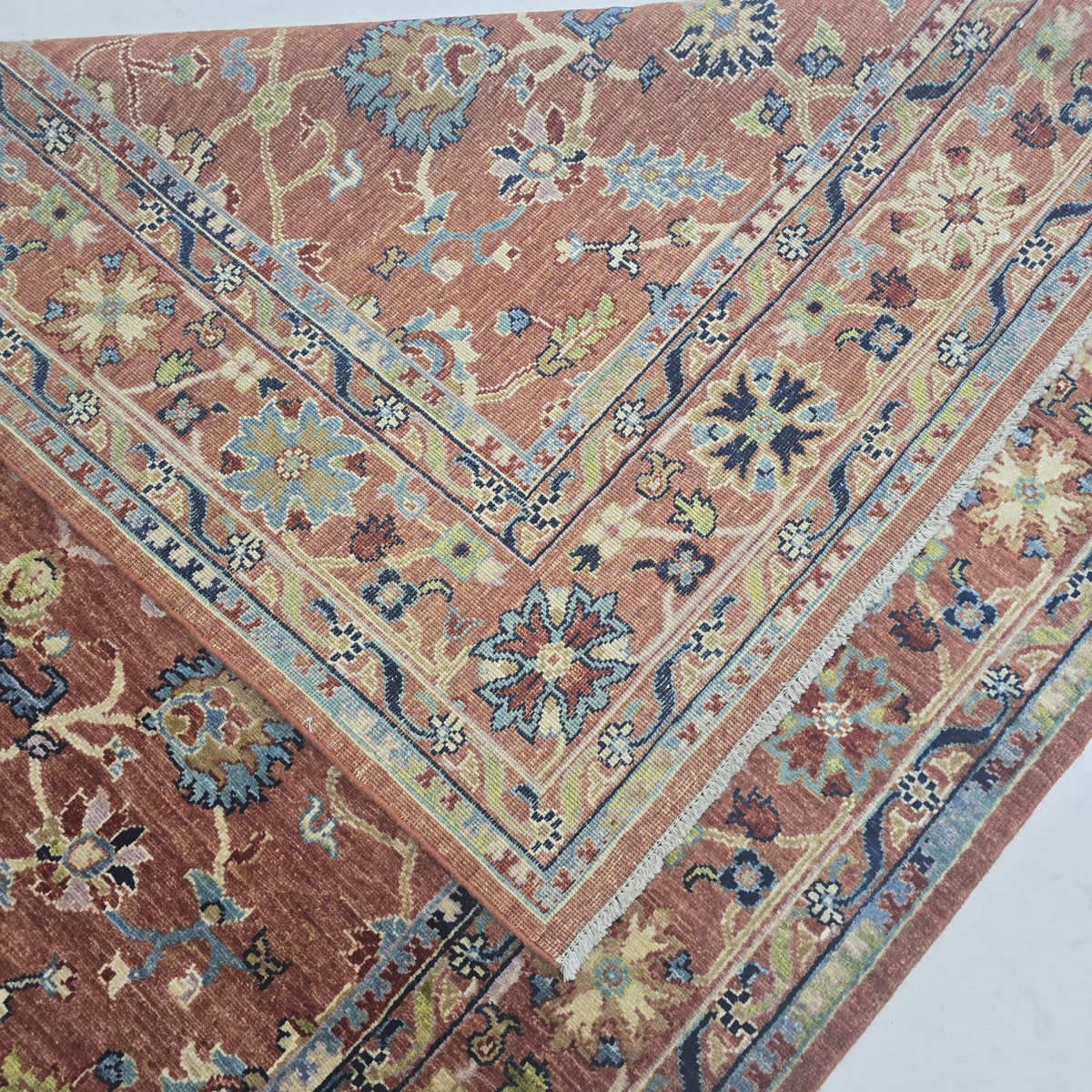 5x6.5 Orange Chobi Floral Area Rug | Handmade Wool & Cotton Rug