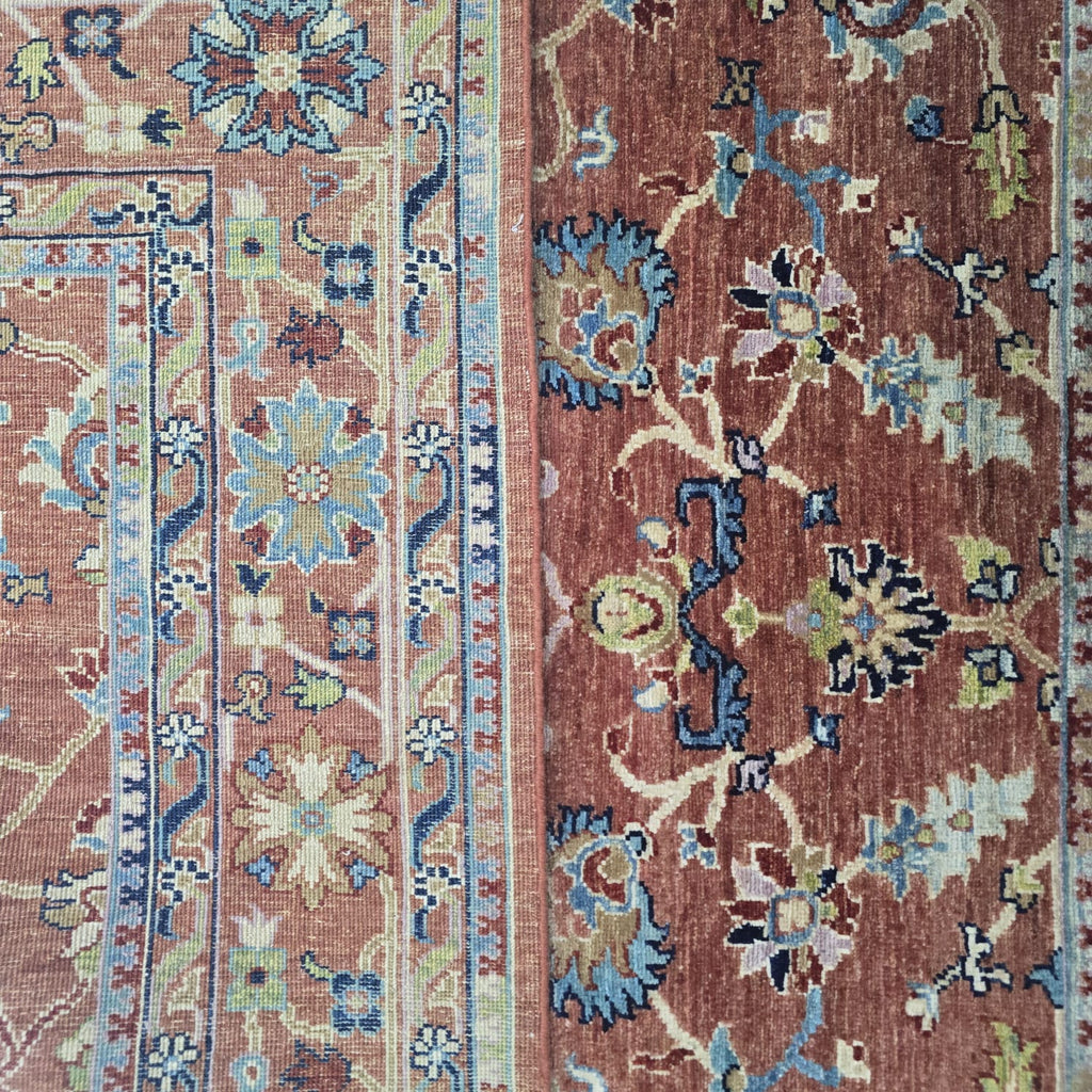 5x6.5 Orange Chobi Floral Area Rug | Handmade Wool & Cotton Rug