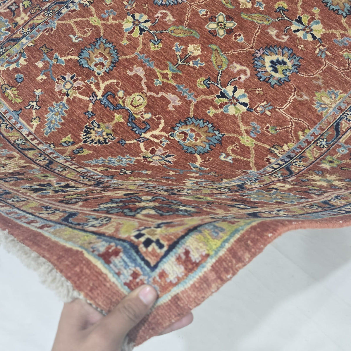 5x6.5 Orange Chobi Floral Area Rug | Handmade Wool & Cotton Rug