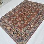 5x6.5 Orange Chobi Floral Area Rug | Handmade Wool & Cotton Rug