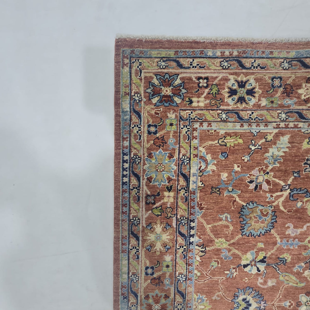 5x6.5 Orange Chobi Floral Area Rug | Handmade Wool & Cotton Rug