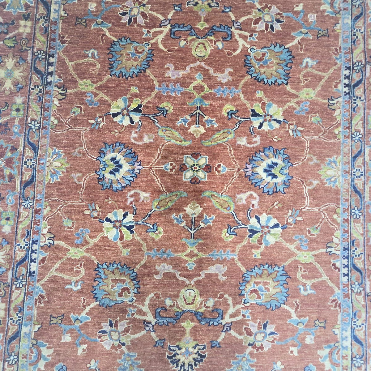 5x6.5 Orange Chobi Floral Area Rug | Handmade Wool & Cotton Rug
