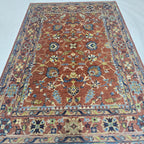 5x6.5 Orange Chobi Floral Area Rug | Handmade Wool & Cotton Rug
