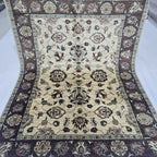5x6.5 Beige Chobi Floral Area Rug | Handmade Wool & Cotton Rug