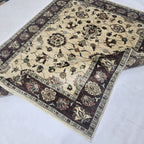 5x6.5 Beige Chobi Floral Area Rug | Handmade Wool & Cotton Rug