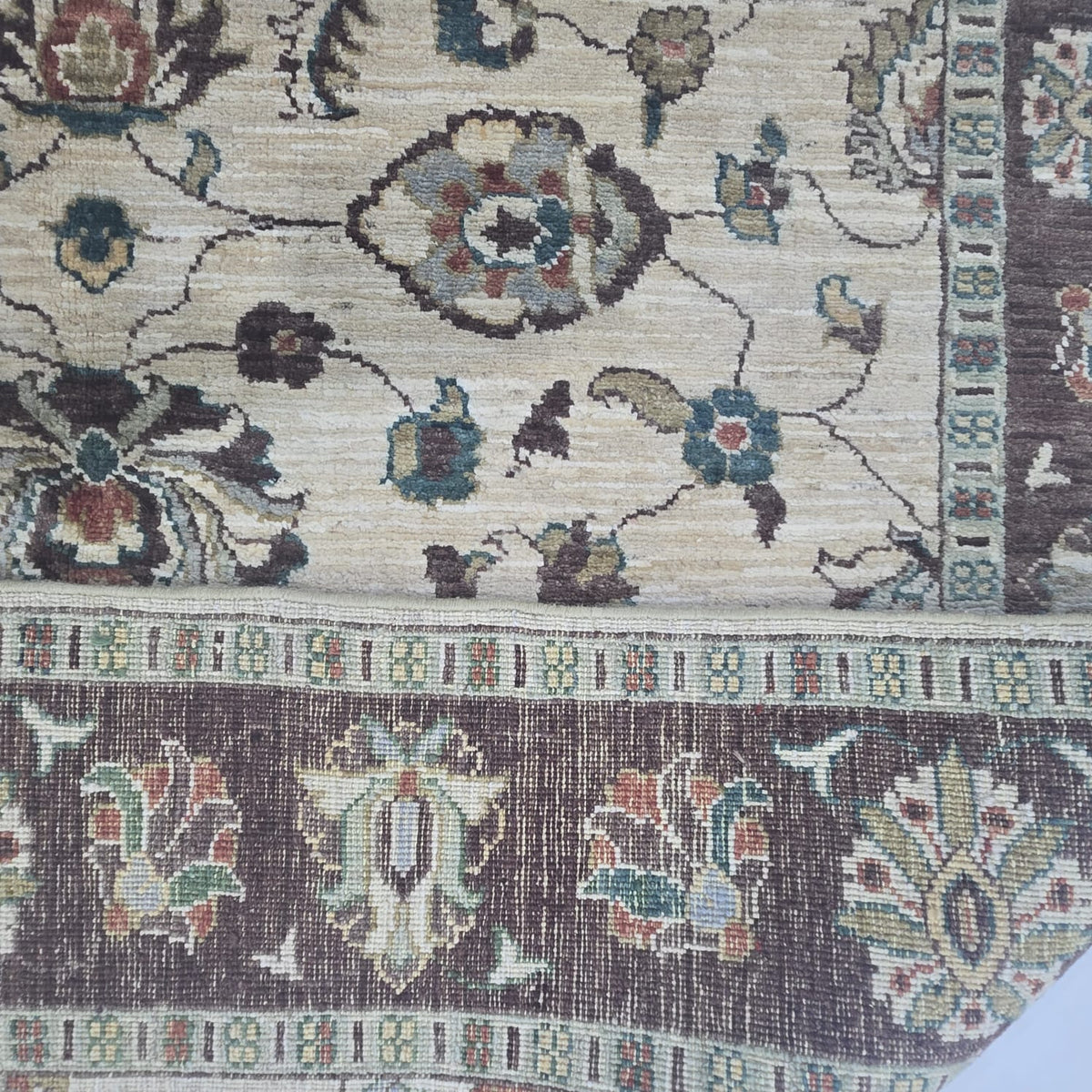 5x6.5 Beige Chobi Floral Area Rug | Handmade Wool & Cotton Rug