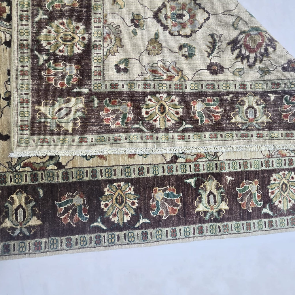 5x6.5 Beige Chobi Floral Area Rug | Handmade Wool & Cotton Rug