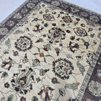 5x6.5 Beige Chobi Floral Area Rug | Handmade Wool & Cotton Rug