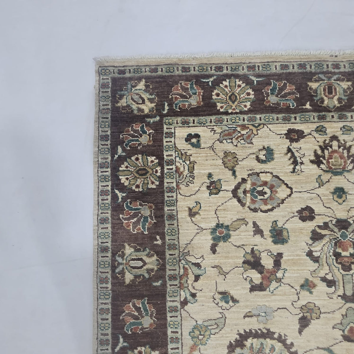 5x6.5 Beige Chobi Floral Area Rug | Handmade Wool & Cotton Rug