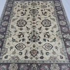 5x6.5 Beige Chobi Floral Area Rug | Handmade Wool & Cotton Rug