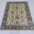 5x6.5 beige Chobi floral handmade wool and cotton area rug with vegetable dyeing