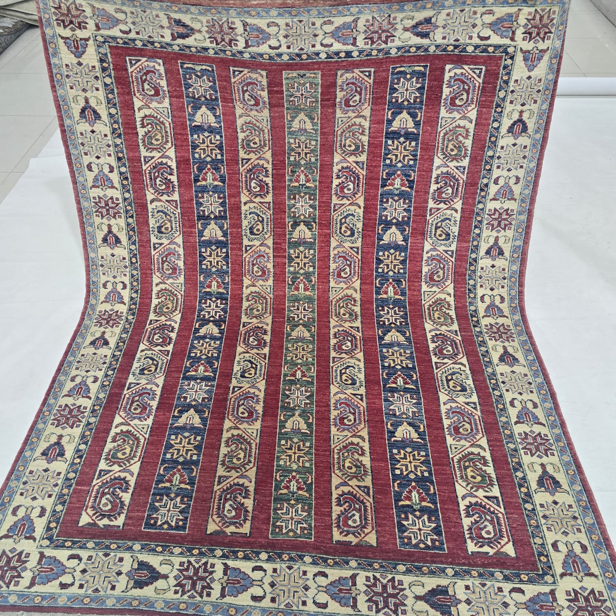 5x6.5 Red Shawl Area Rug | Handmade Wool & Cotton Rug