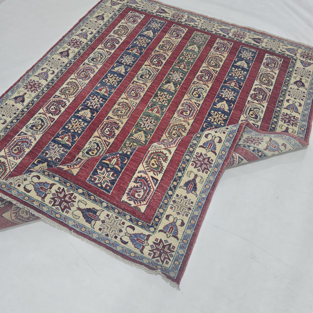 5x6.5 Red Shawl Area Rug | Handmade Wool & Cotton Rug