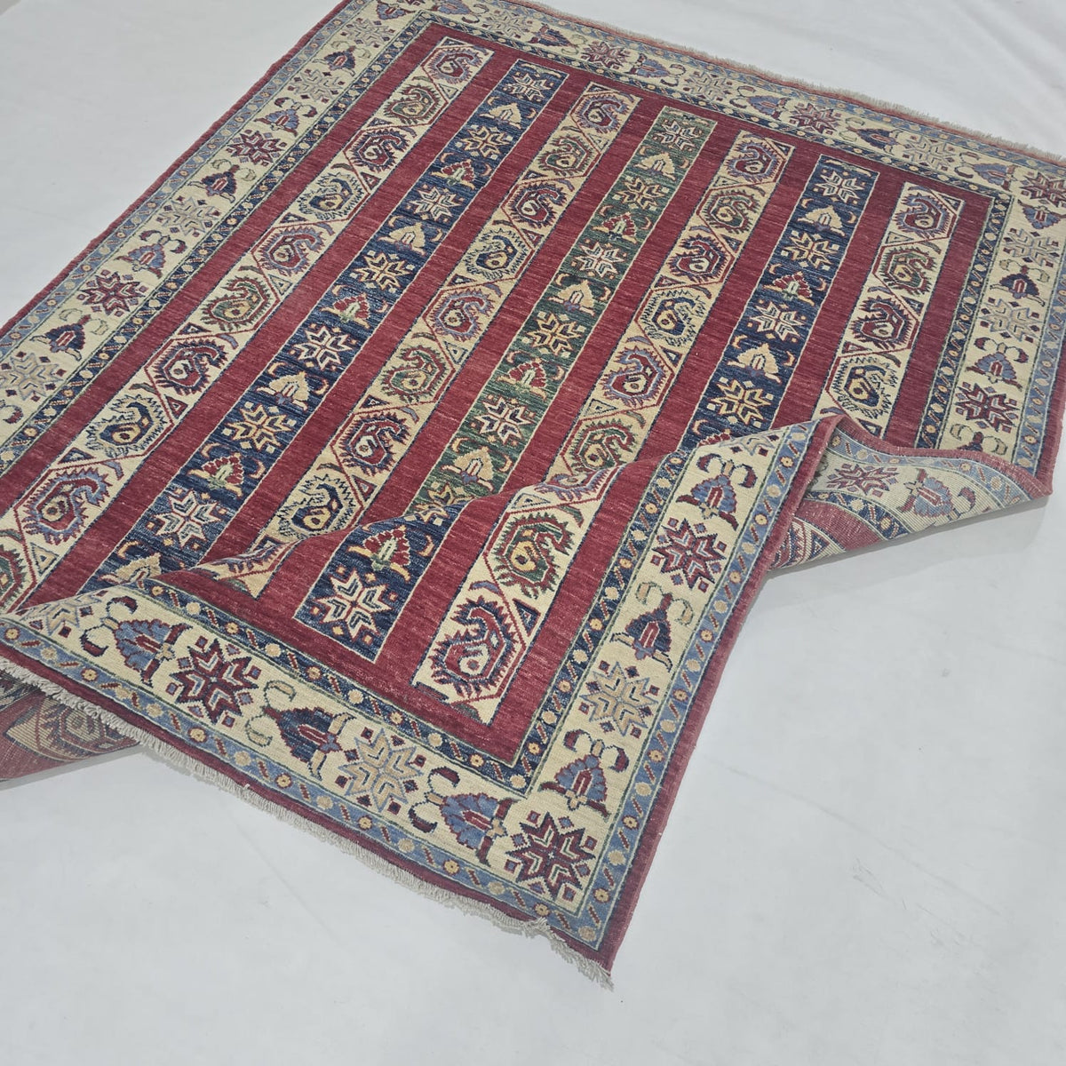 5x6.5 Red Shawl Area Rug | Handmade Wool & Cotton Rug