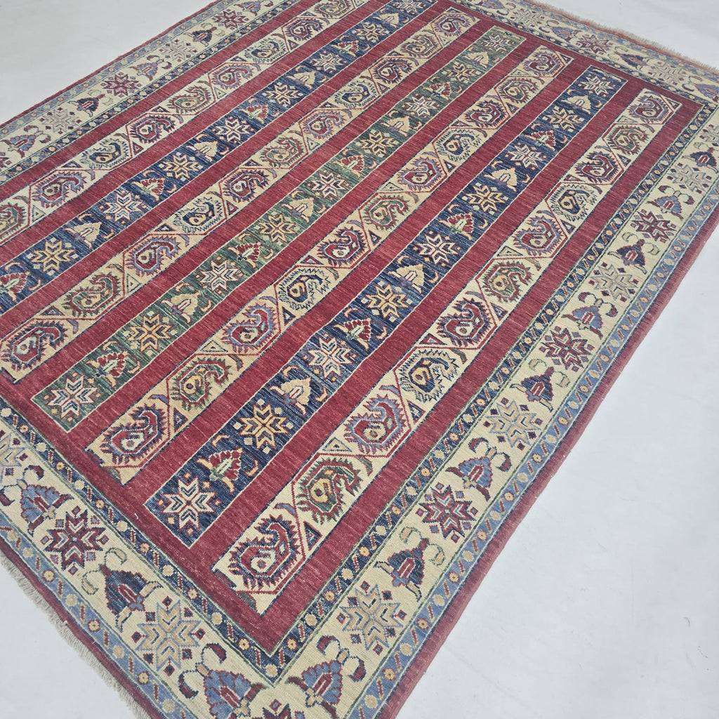 5x6.5 Red Shawl Area Rug | Handmade Wool & Cotton Rug