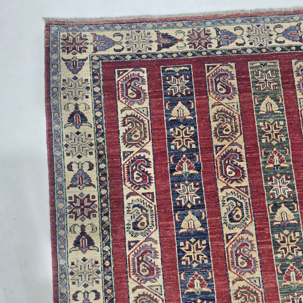 5x6.5 Red Shawl Area Rug | Handmade Wool & Cotton Rug
