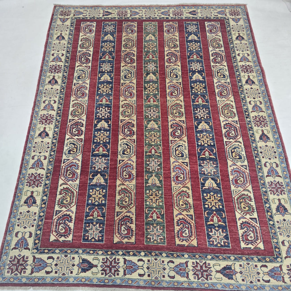 5x6.5 red Shawl handmade wool and cotton area rug