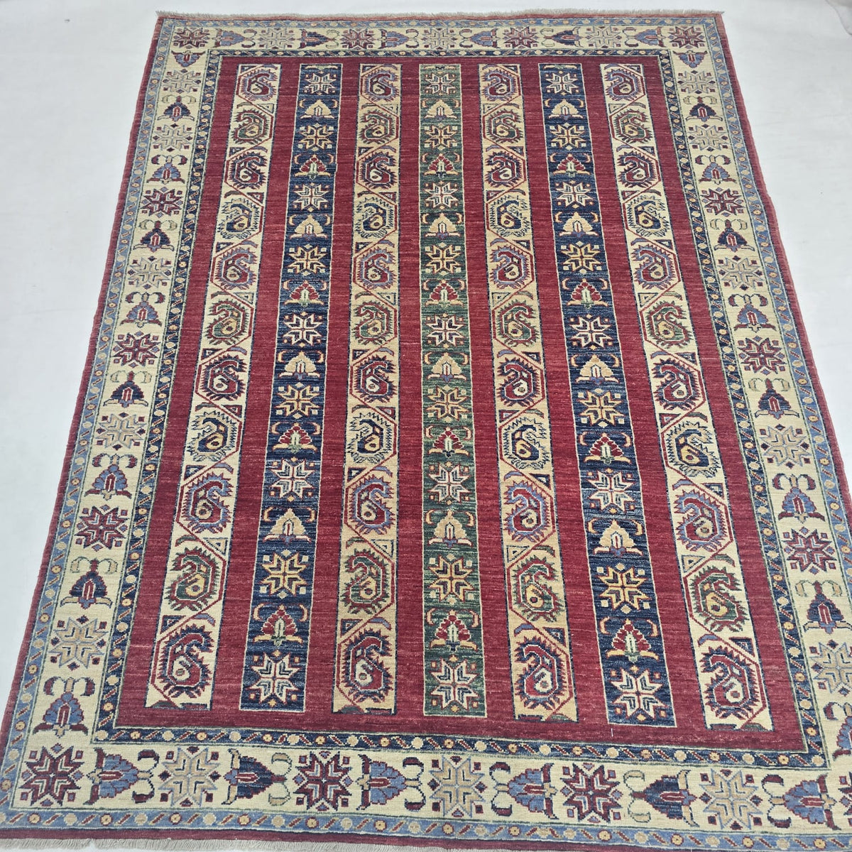 5x6.5 red Shawl handmade wool and cotton area rug