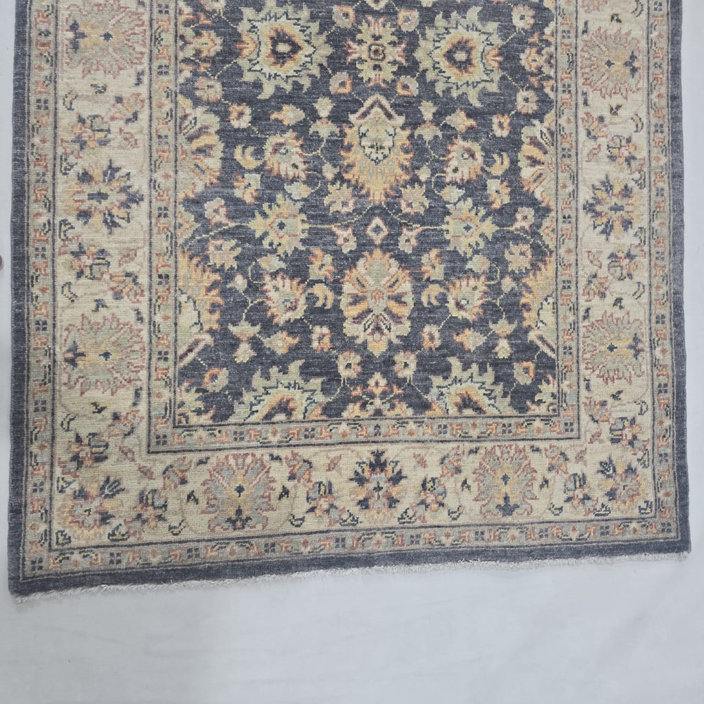 3x5 Gray Chobi Floral Area Rug | Handmade Wool & Cotton Rug