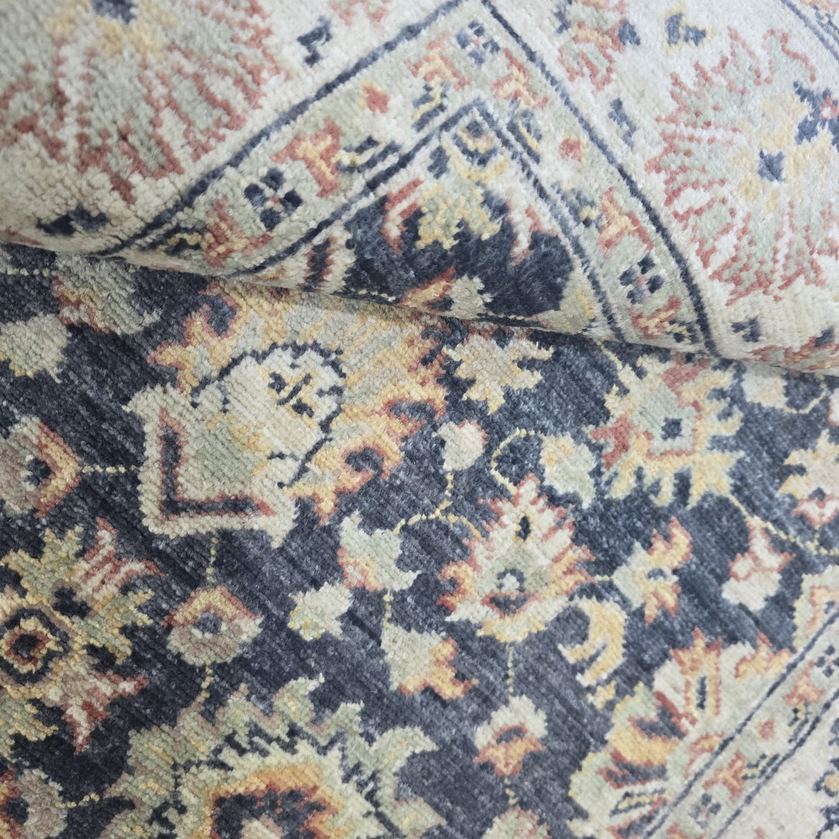 3x5 Gray Chobi Floral Area Rug | Handmade Wool & Cotton Rug