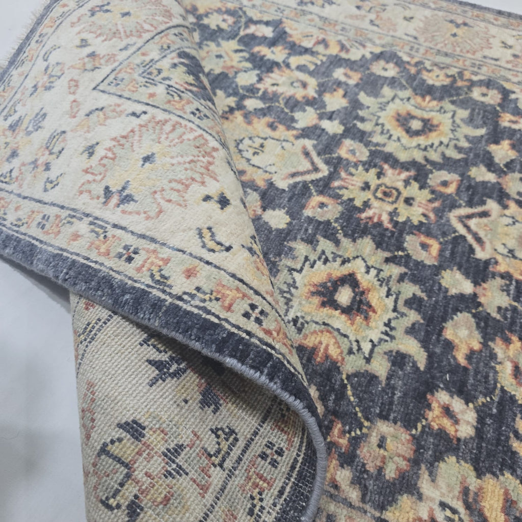 3x5 Gray Chobi Floral Area Rug | Handmade Wool & Cotton Rug
