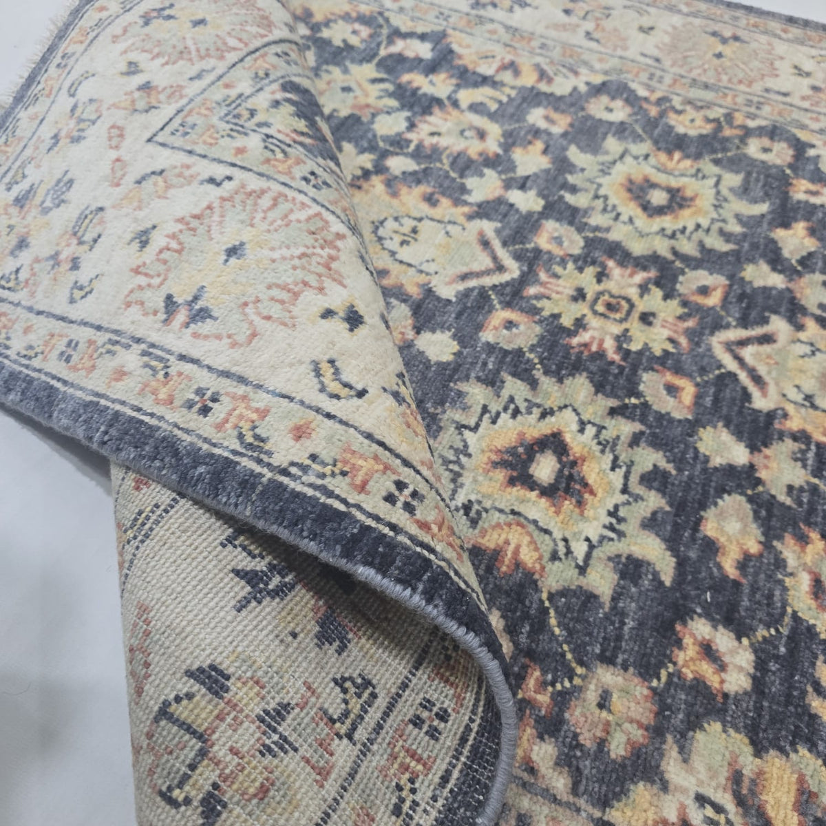3x5 Gray Chobi Floral Area Rug | Handmade Wool & Cotton Rug
