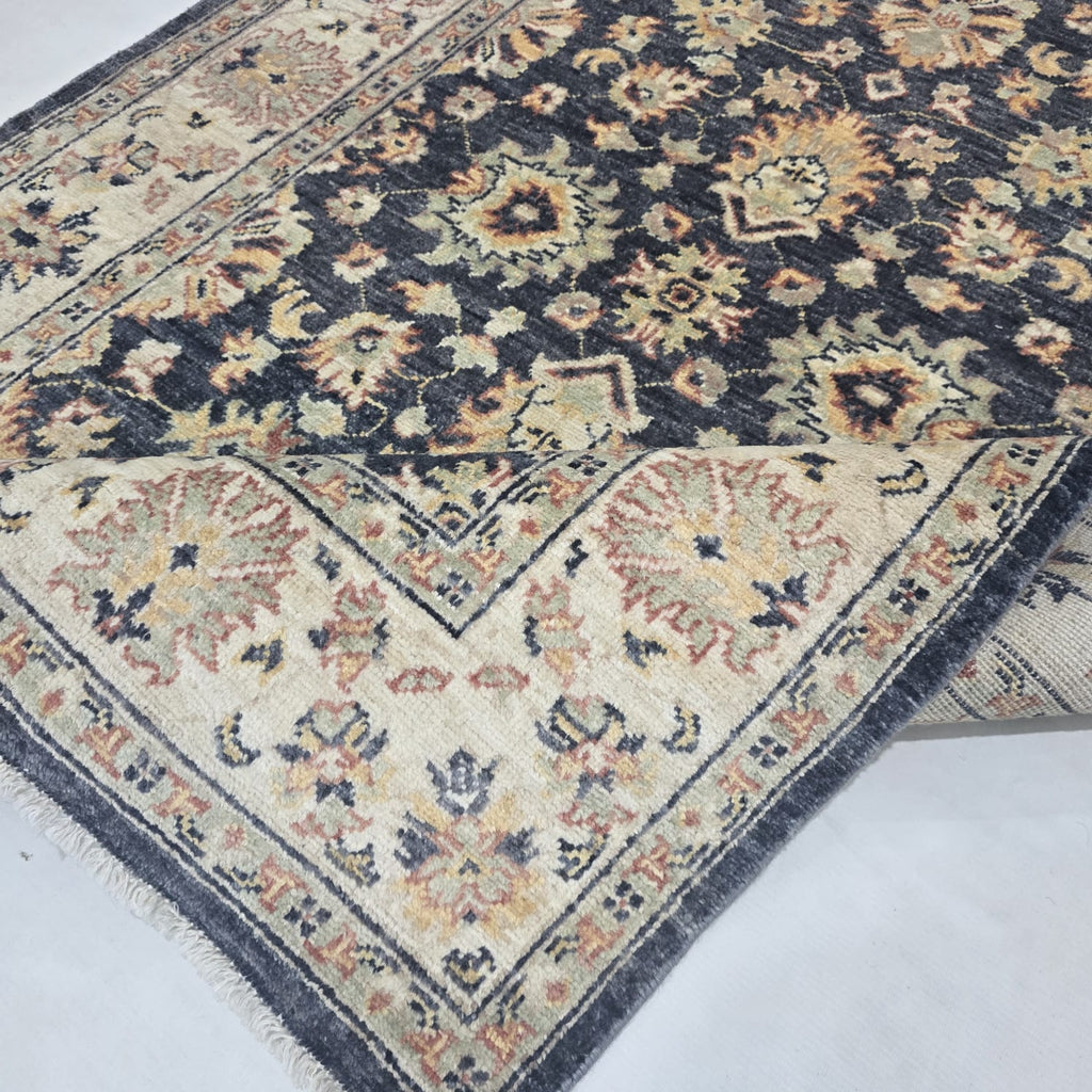 3x5 Gray Chobi Floral Area Rug | Handmade Wool & Cotton Rug