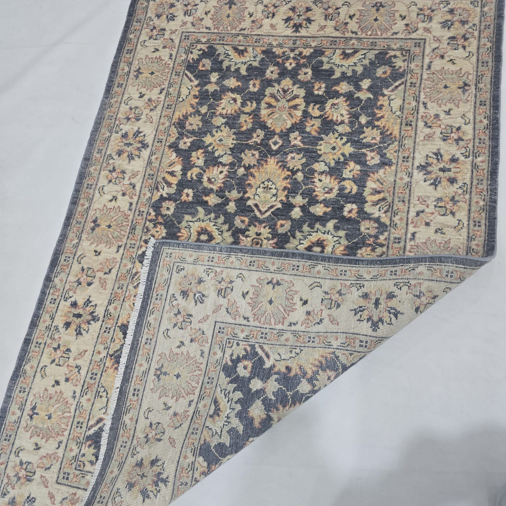 3x5 Gray Chobi Floral Area Rug | Handmade Wool & Cotton Rug