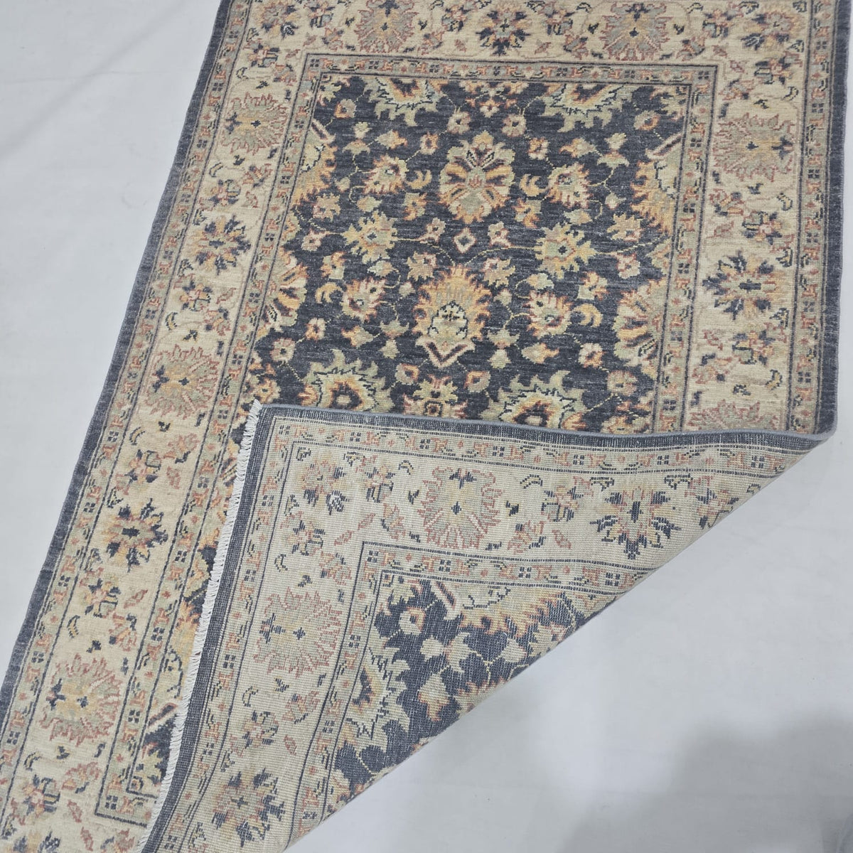 3x5 Gray Chobi Floral Area Rug | Handmade Wool & Cotton Rug