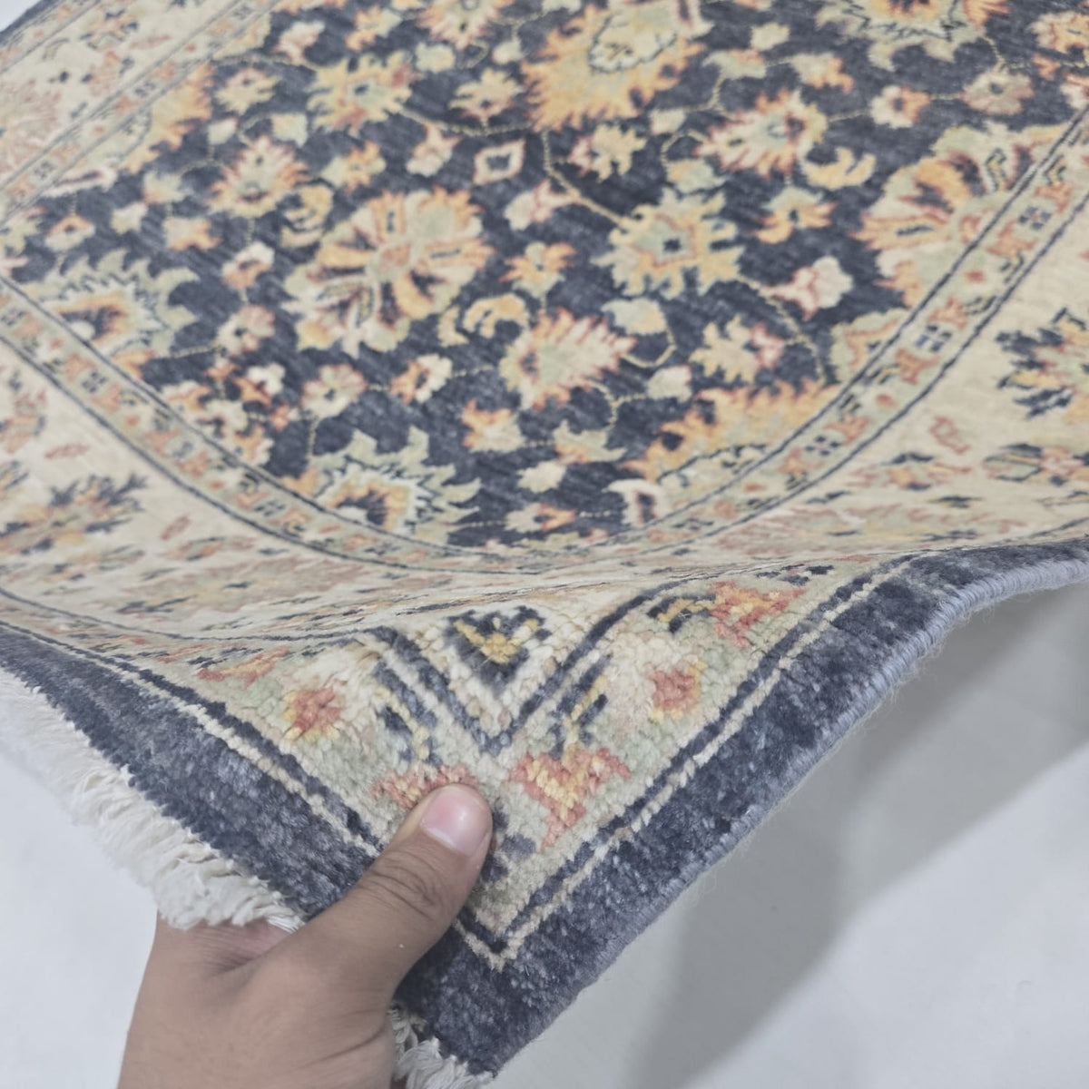 3x5 Gray Chobi Floral Area Rug | Handmade Wool & Cotton Rug