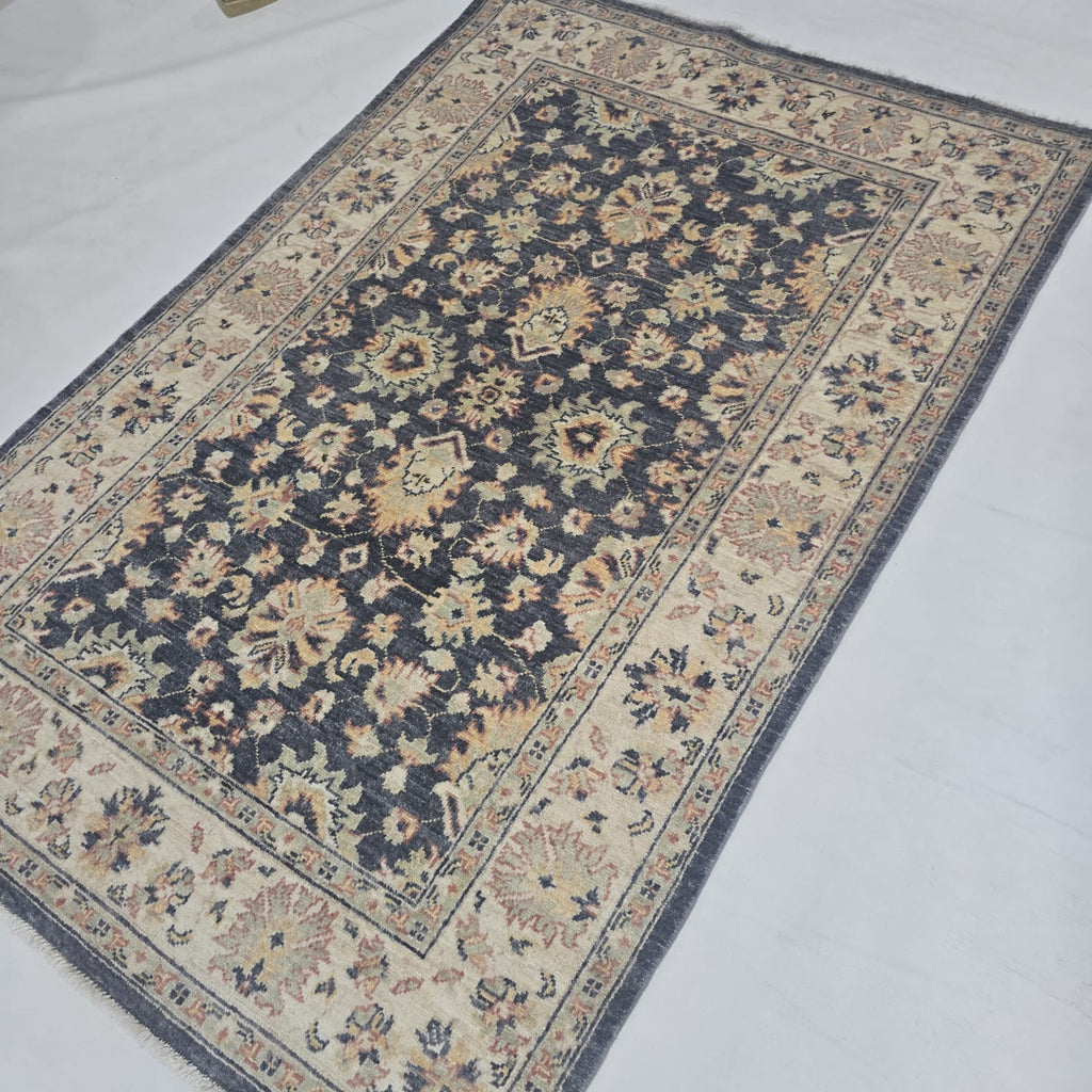 3x5 Gray Chobi Floral Area Rug | Handmade Wool & Cotton Rug