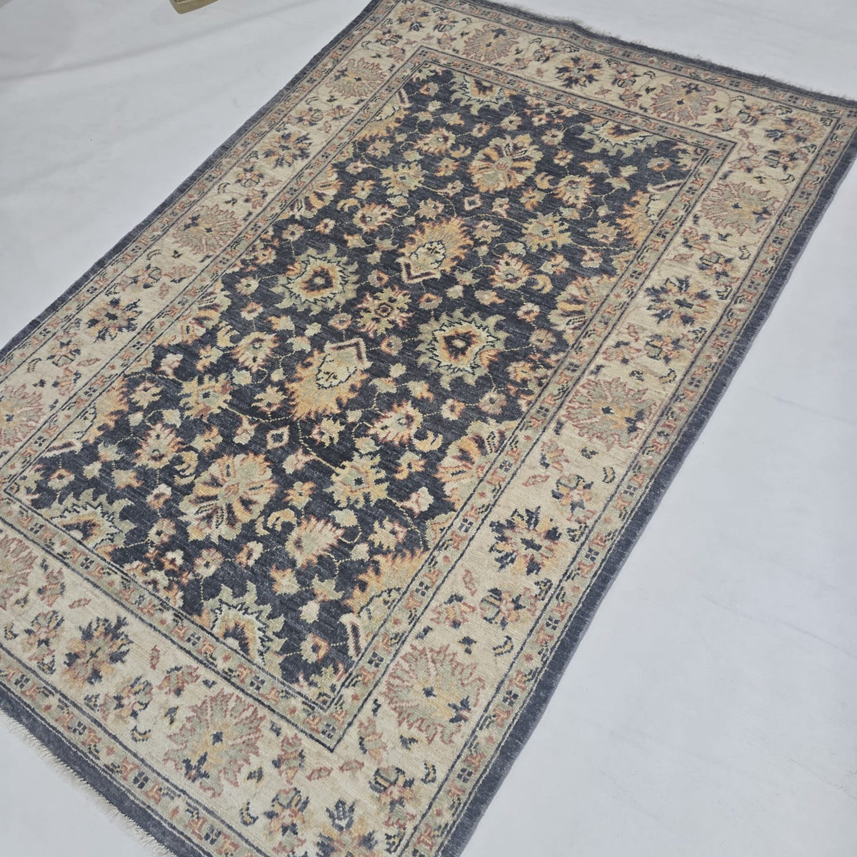 3x5 Gray Chobi Floral Area Rug | Handmade Wool & Cotton Rug