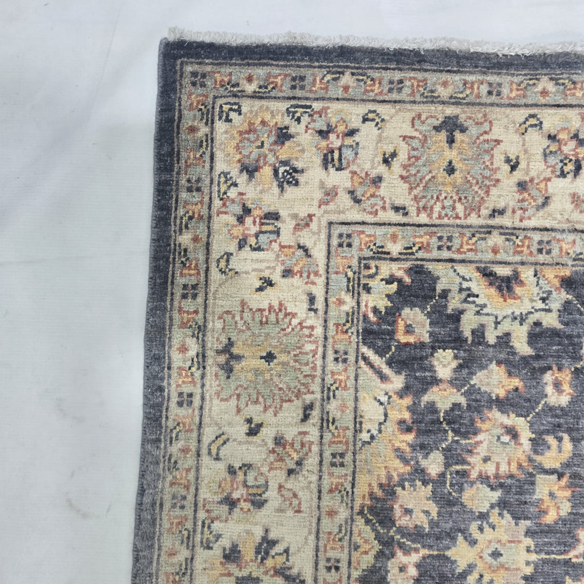3x5 Gray Chobi Floral Area Rug | Handmade Wool & Cotton Rug