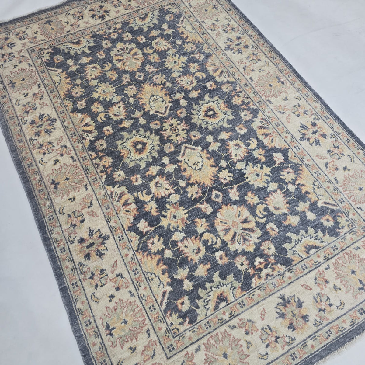 3x5 Gray Chobi Floral Area Rug | Handmade Wool & Cotton Rug
