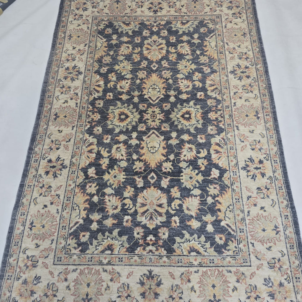 3x5 gray Chobi floral handmade wool and cotton area rug with vegetable dyeing
