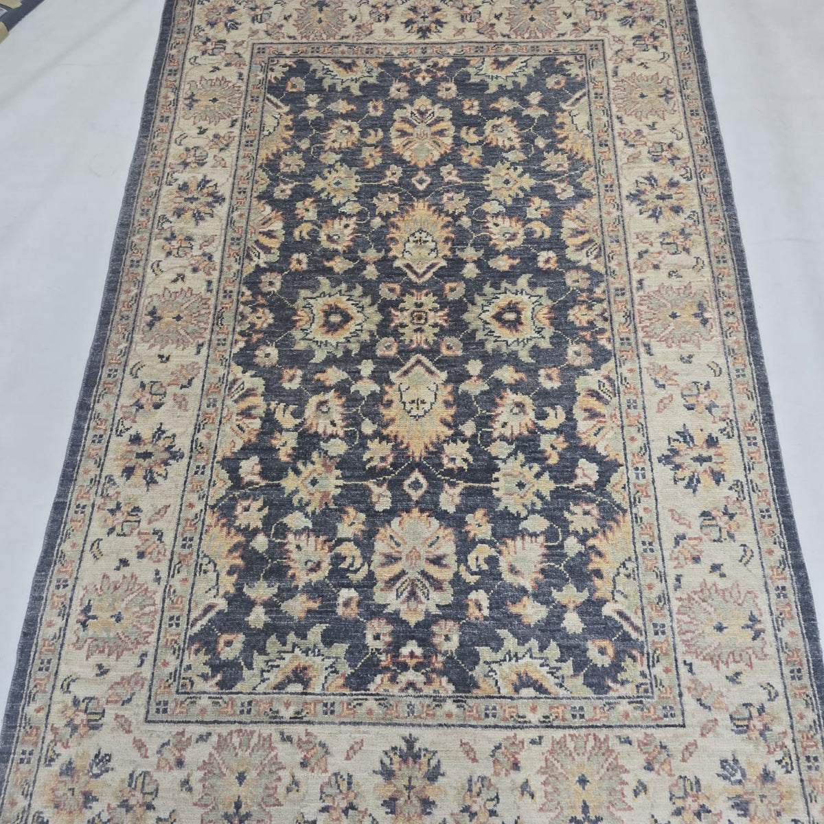 3x5 gray Chobi floral handmade wool and cotton area rug with vegetable dyeing