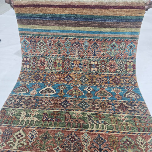 2.5x4 Multi Khurjeen Rainbow Area Rug | Handmade Wool & Cotton Rug