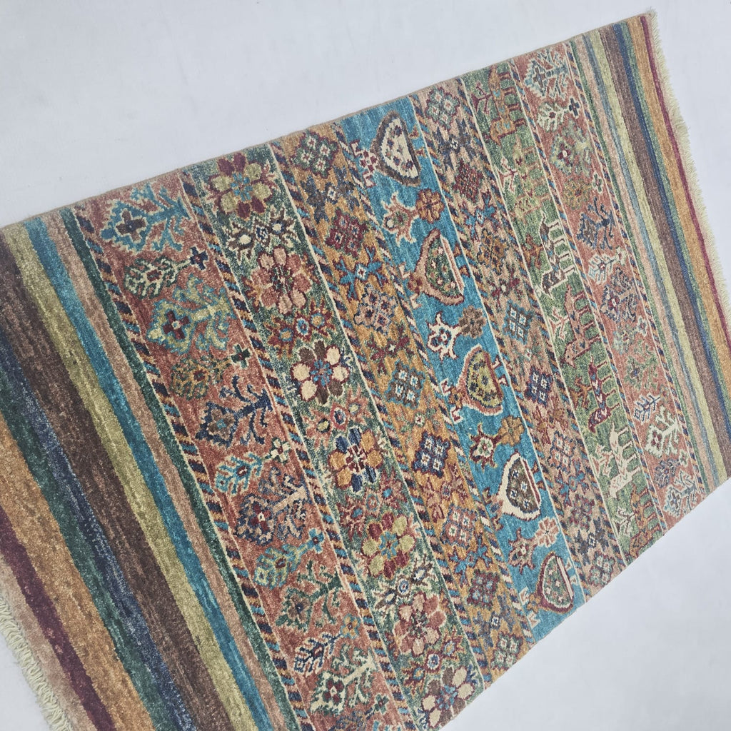 2.5x4 Multi Khurjeen Rainbow Area Rug | Handmade Wool & Cotton Rug