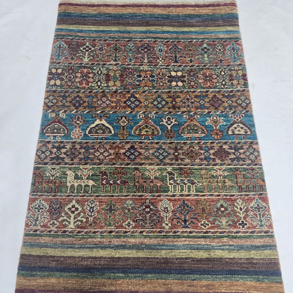 2.5x4 Multi Khurjeen Rainbow Area Rug | Handmade Wool & Cotton Rug