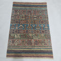 2.5x4 multi-color Khurjeen rainbow handmade wool and cotton area rug with vegetable dyeing