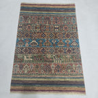 2.5x4 multi-color Khurjeen rainbow handmade wool and cotton area rug with vegetable dyeing