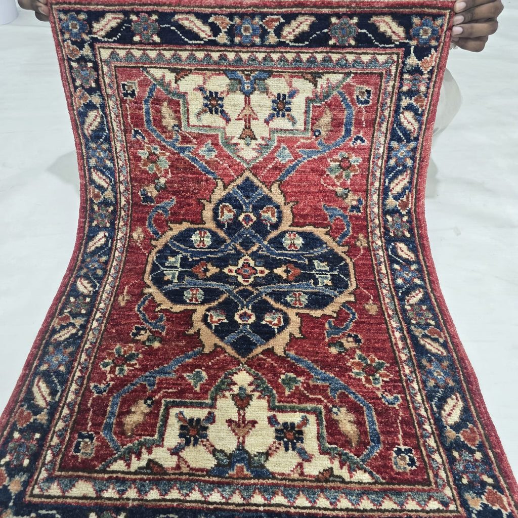 2x3 Red Heriz Floral Area Rug | Handmade Wool & Cotton Rug