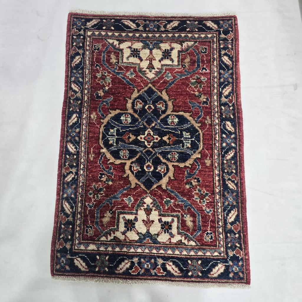 2x3 red Heriz floral handmade wool and cotton area rug with vegetable dyeing