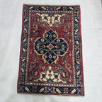 2x3 Red Heriz Floral Area Rug | Handmade Wool & Cotton Rug