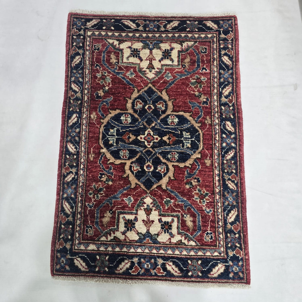 2x3 Red Heriz Floral Area Rug | Handmade Wool & Cotton Rug
