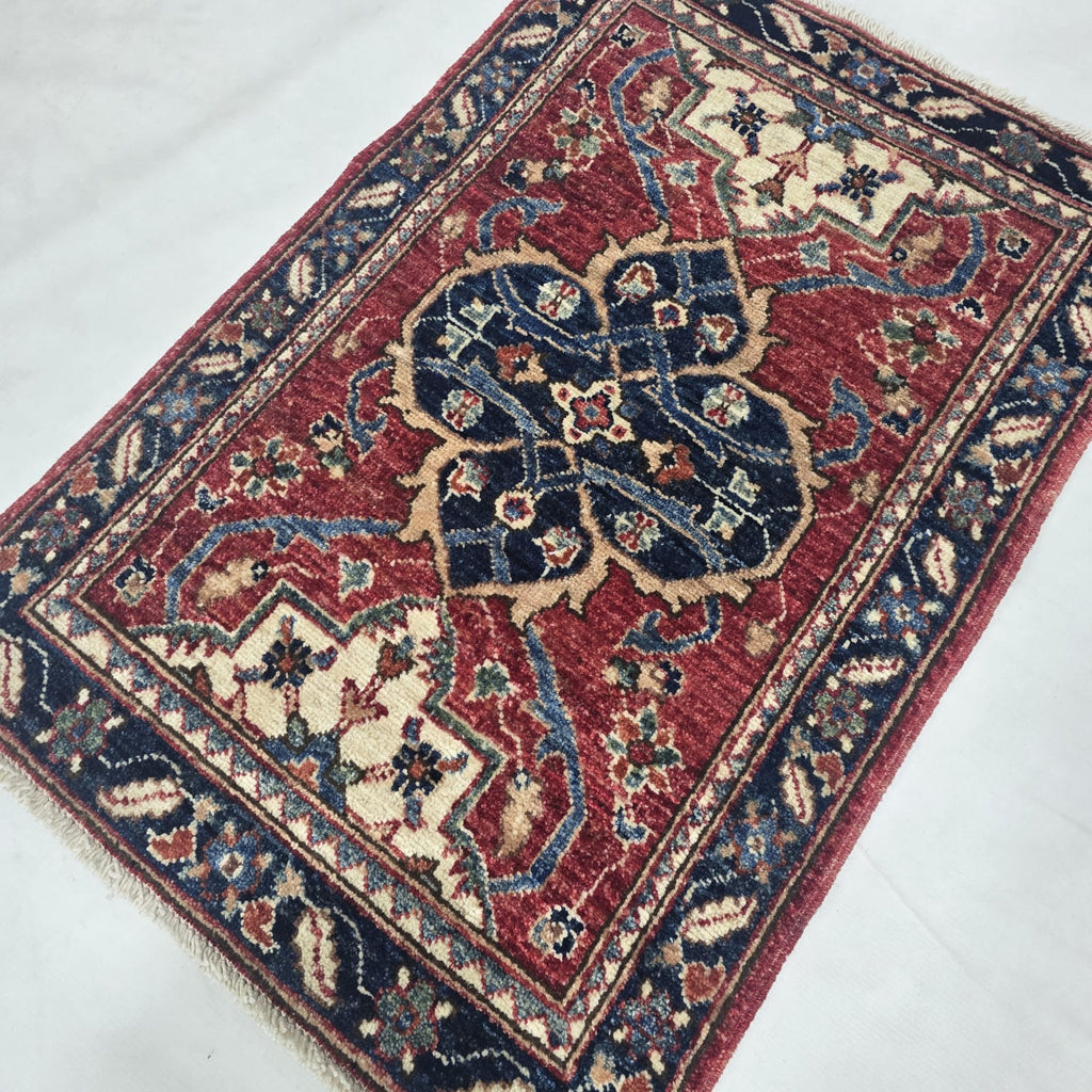 2x3 Red Heriz Floral Area Rug | Handmade Wool & Cotton Rug