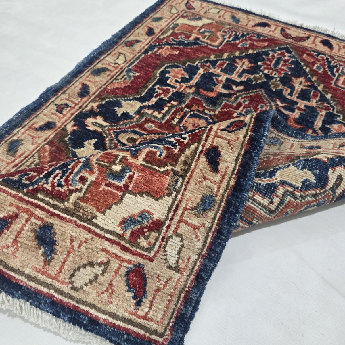 2x3 Red Heriz Floral Area Rug | Handmade Wool & Cotton Rug