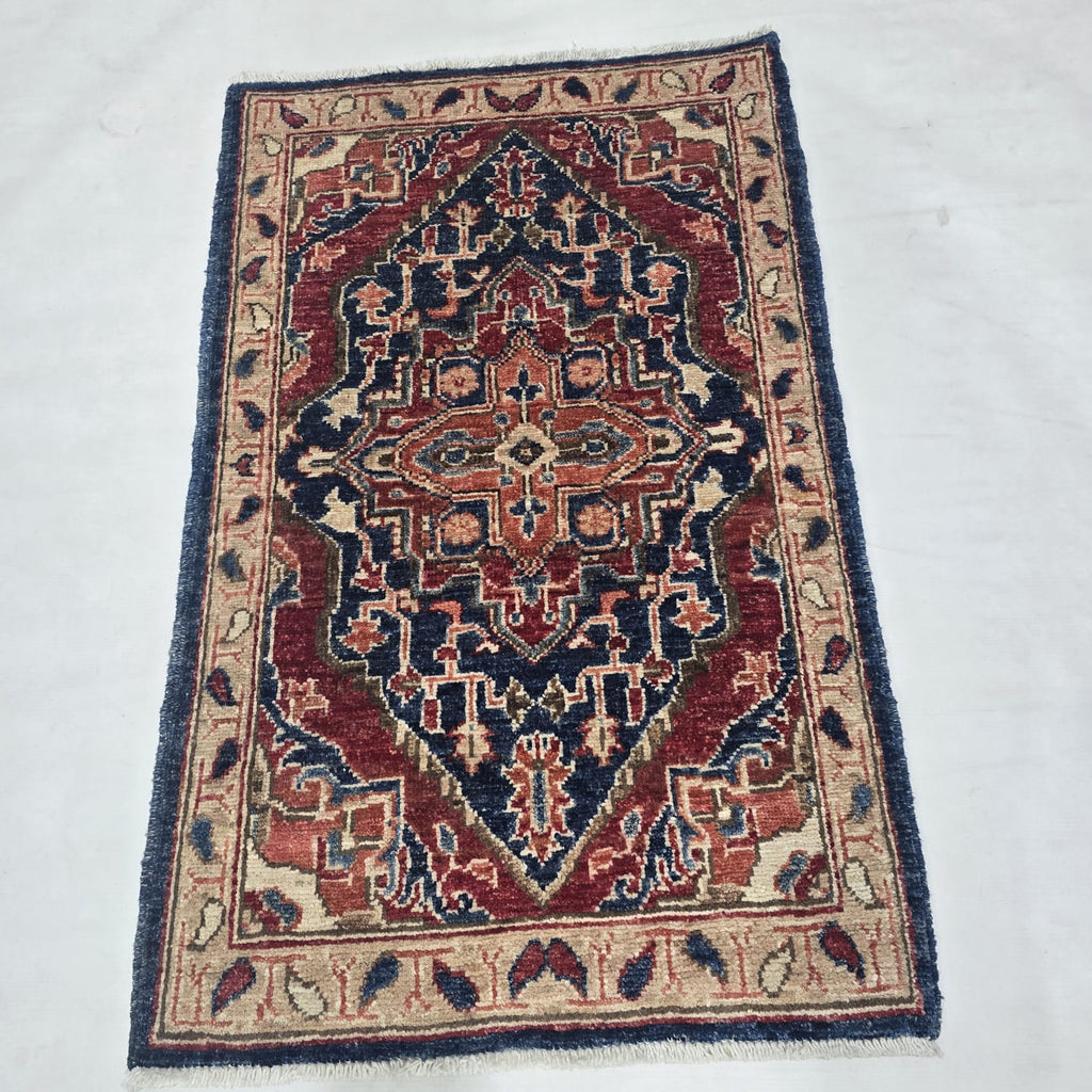 2x3 Red Heriz Floral Area Rug | Handmade Wool & Cotton Rug