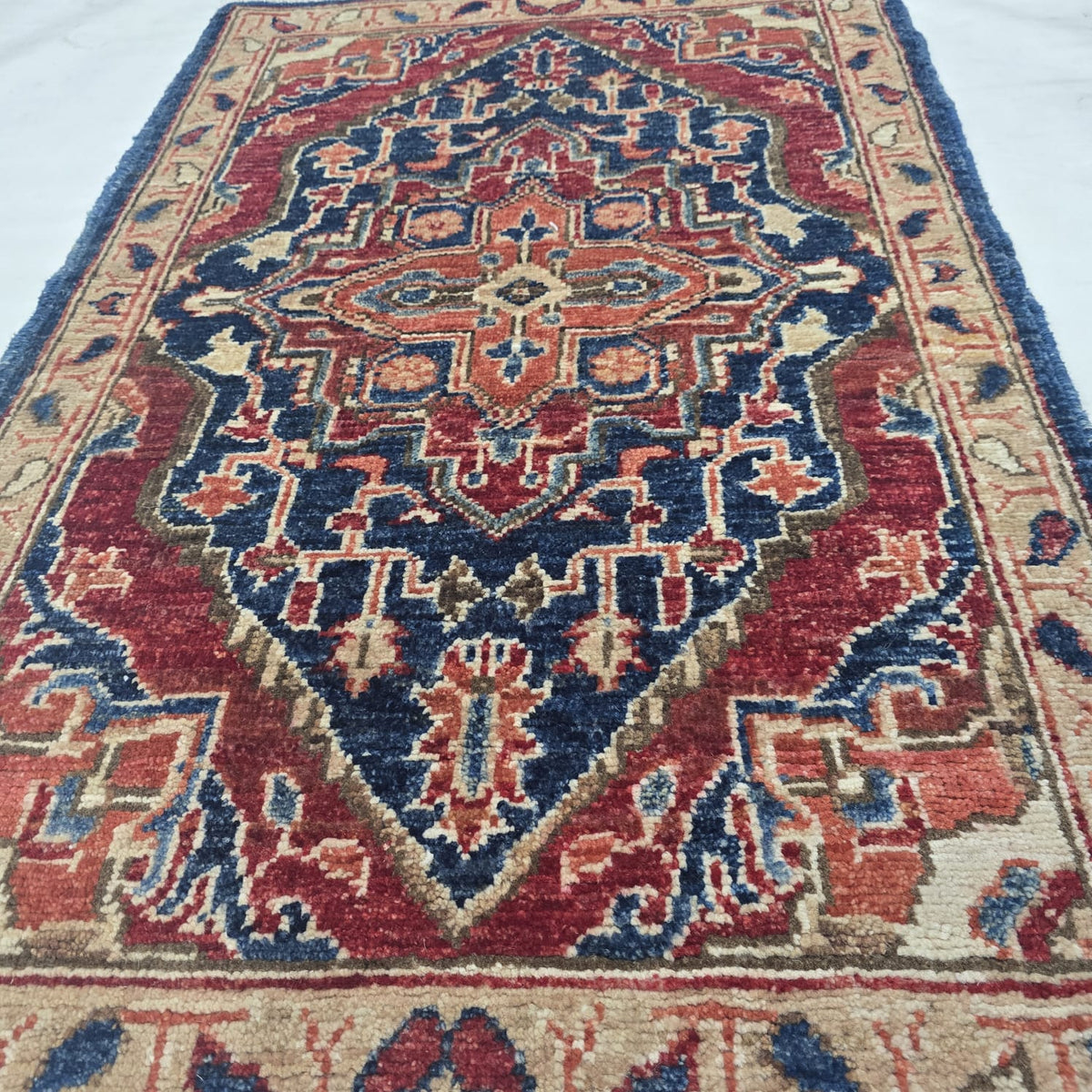 2x3 Red Heriz Floral Area Rug | Handmade Wool & Cotton Rug